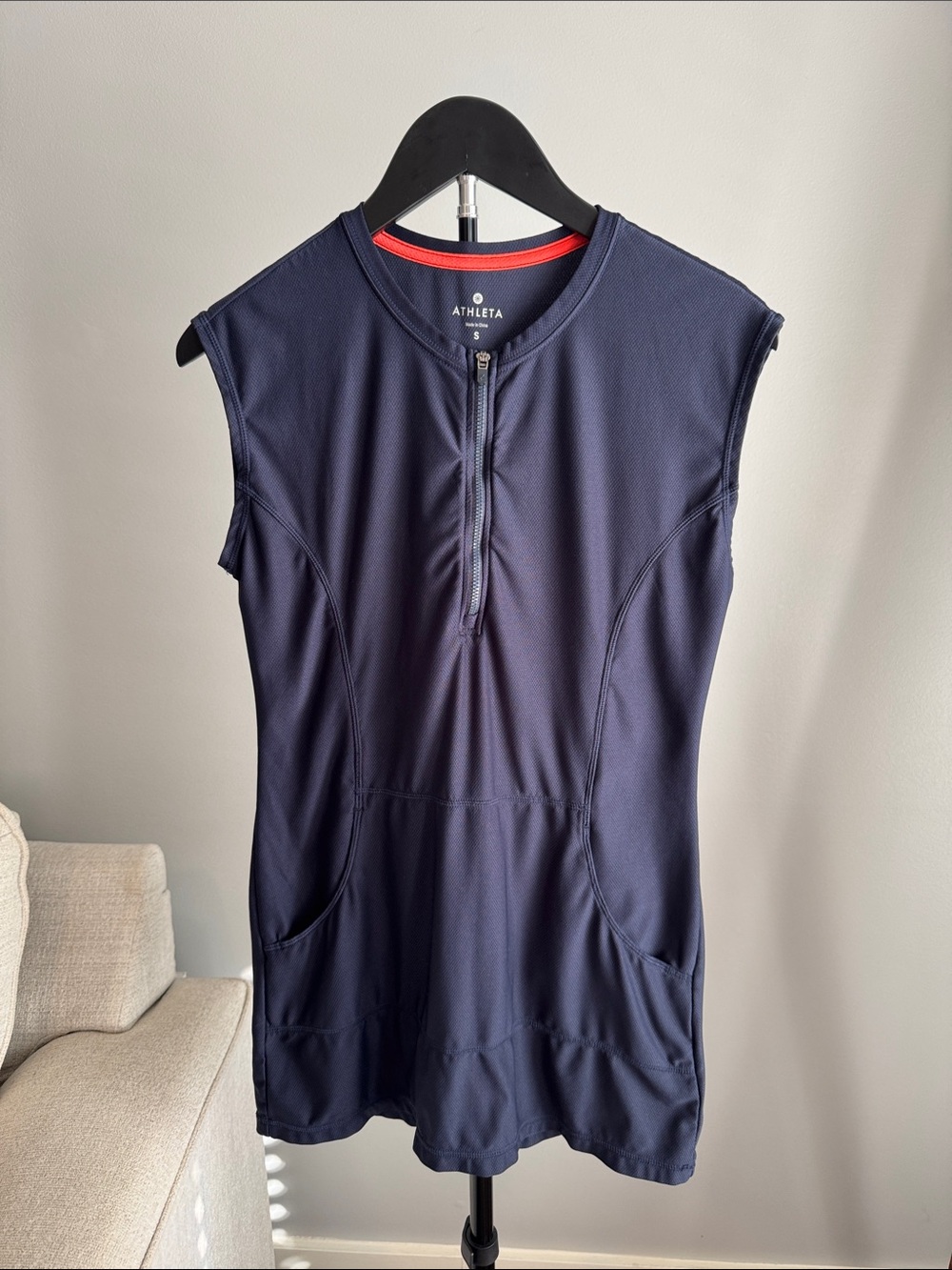 Athleta Navy Sleeveless Zip-Front Dress
